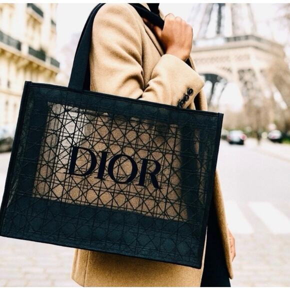 Christian Dior Beauty Makeup Limited VIP Gift Black Velvet Mesh Large Tote Bag - Picture 1 of 4